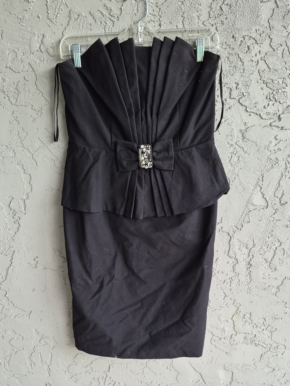 Eliza J Black Strapless Peplum Dress with Jeweled Bow